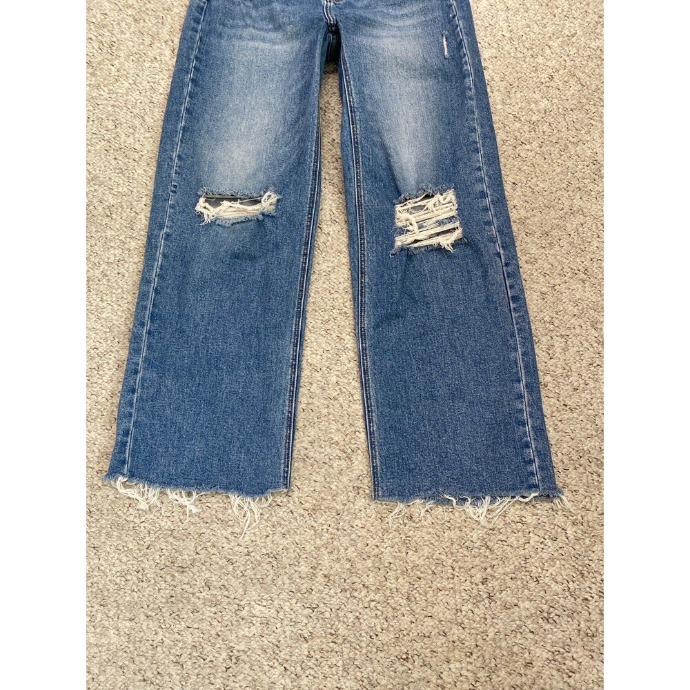 Lovervet High Rise Wide Leg Jeans relaxed Distressed Medium Wash Raw Hem 29/9 - Picture 3 of 7